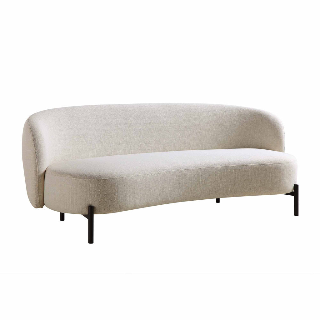 3-Sitzer geschwungenes Sofa mit Kugel-Kissen, Leinenmischung Beige