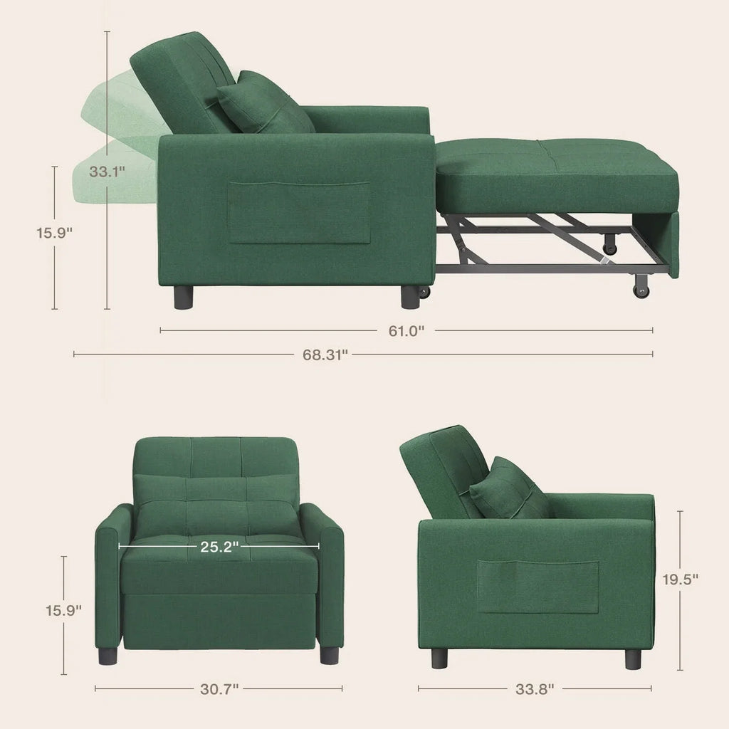 3-in-1 verstellbares Schlafsofa, ausziehbares Sesselsofa, umwandelbares Klappbett für das Wohnzimmer