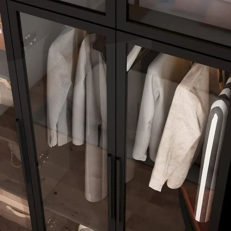 47,2 Zoll breiter Kleiderschrank mit LED-Beleuchtung, Ganzglastüren