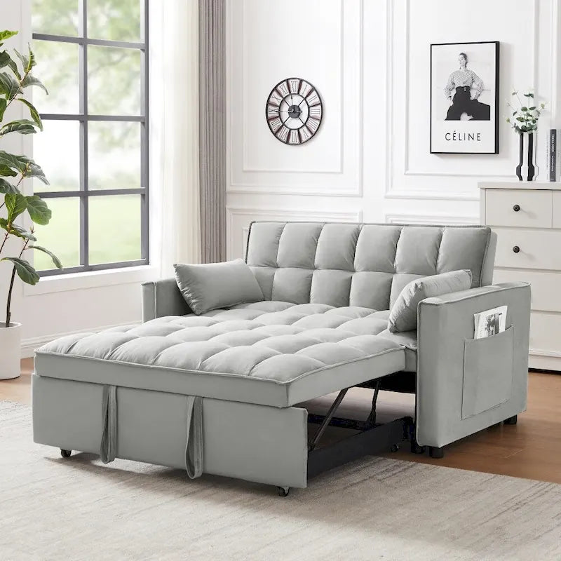 3-in-1 Schlafsofa aus Samt mit Ausziehbett und verstellbarer Rückenlehne