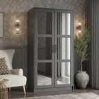 100 % Massivholz Urbaner Kleiderschrank mit 2 Türen, mit Massivholz- und Spiegeltüren
