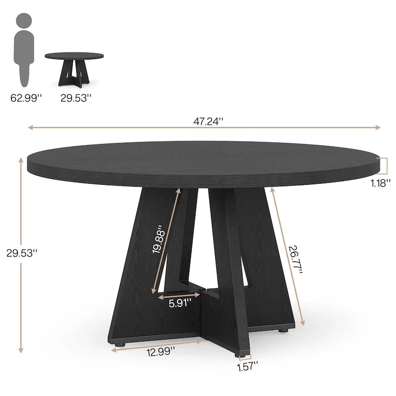 47 Zoll runder Esstisch für 4 Personen, Holztisch im Landhausstil für Küche, Esszimmer, Wohnzimmer