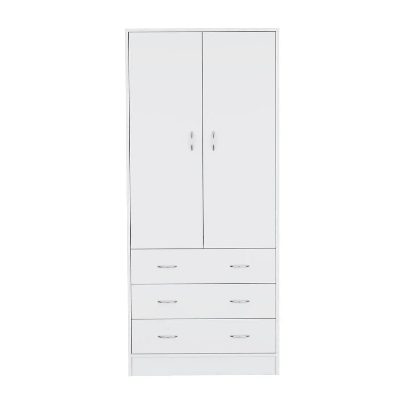 19 Moderner Doppeltüriger Kleiderschrank mit 3 Schubladen und 1 Kleiderstange für Schlafzimmer