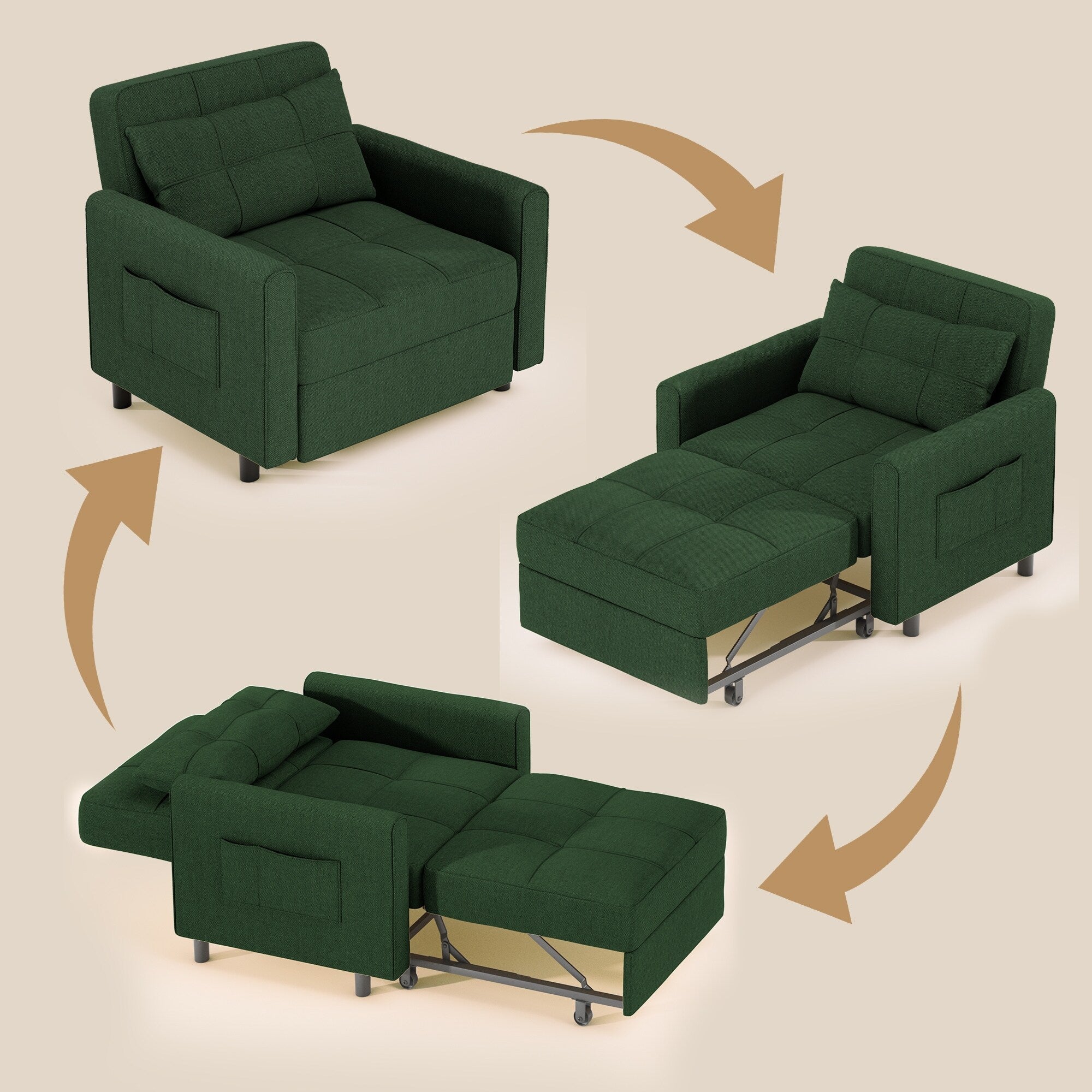 3-in-1 verstellbares Schlafsofa, ausziehbares Sesselsofa, umwandelbares Klappbett für das Wohnzimmer