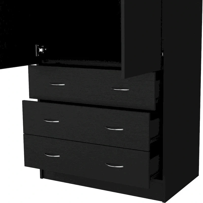 19 Moderner Doppeltüriger Kleiderschrank mit 3 Schubladen und 1 Kleiderstange für Schlafzimmer
