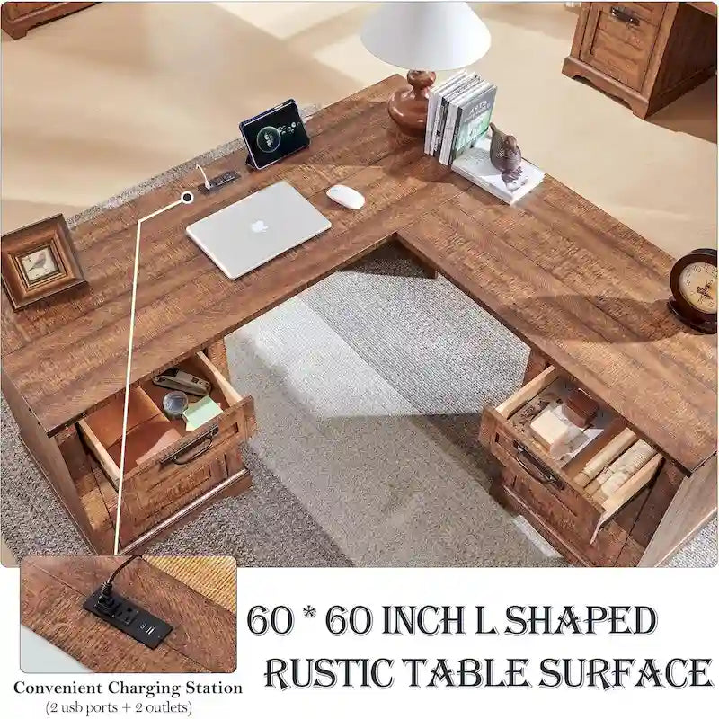 60 Farmhouse L-förmiger Chefschreibtisch, Holz Eckschreibtisch, Computertisch
