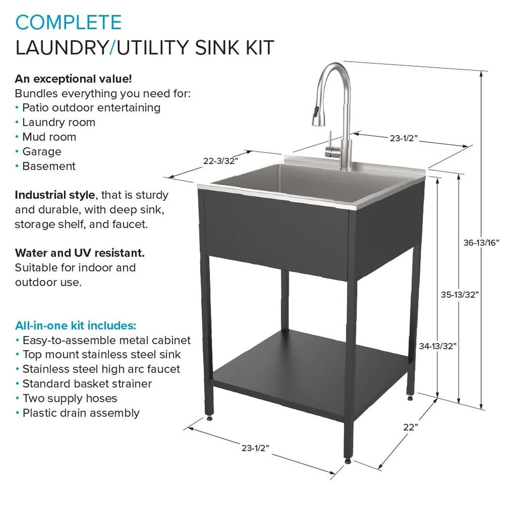 61 cm B x 56 cm T x 89 cm H Waschbecken aus Edelstahl mit Unterschrank