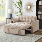 4-in-1 Loveseat Schlafsofa mit Armlehnen & Aufbewahrungstaschen, Multifunktionales getuftetes Ausziehsofa mit verstellbarer Rückenlehne