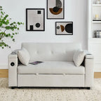 54 Schlafsofa zum Ausziehen, 2-Sitzer-Schlafsofa mit Stauraum, Lendenkissen, USB-Steckdose