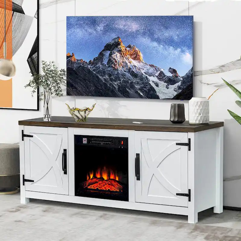 58 Farmhouse elektrische Kamin-TV-Ständer Konsolentisch für Fernseher bis zu 65 Zoll
