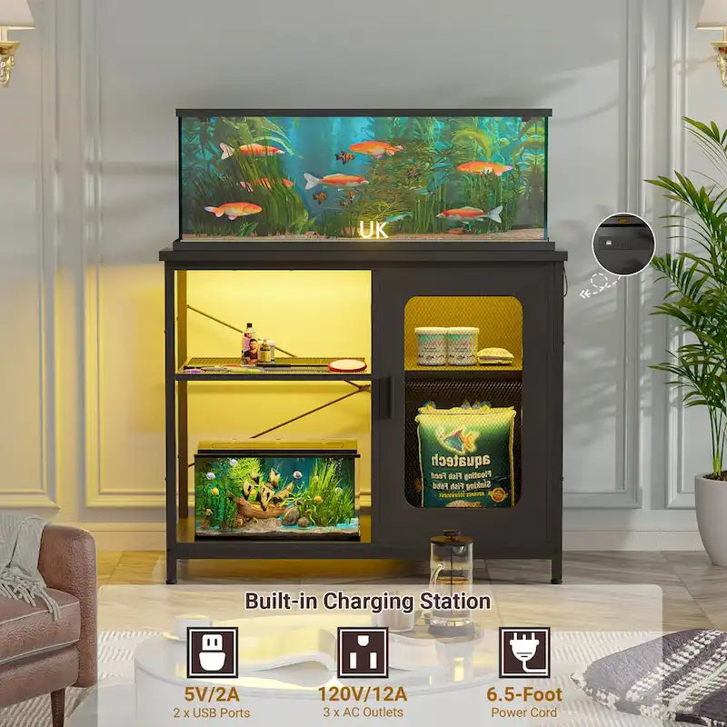 20-29 Gallonen Aquarienunterschrank mit Steckdosen & LED-Beleuchtung