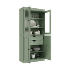 Vollholz-Vorratschrank mit Milchglastüren, Holztüren, 2 Schubladen und verstellbaren Einlegeböden
