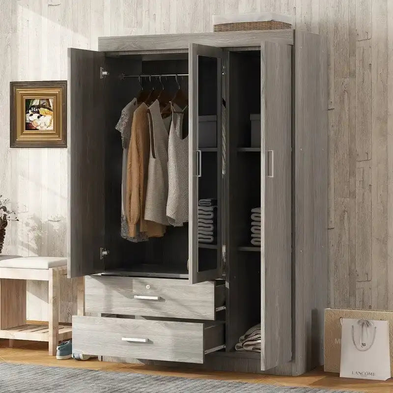3-türiger Spiegelschrank mit Einlegeböden und 2 Schubladen