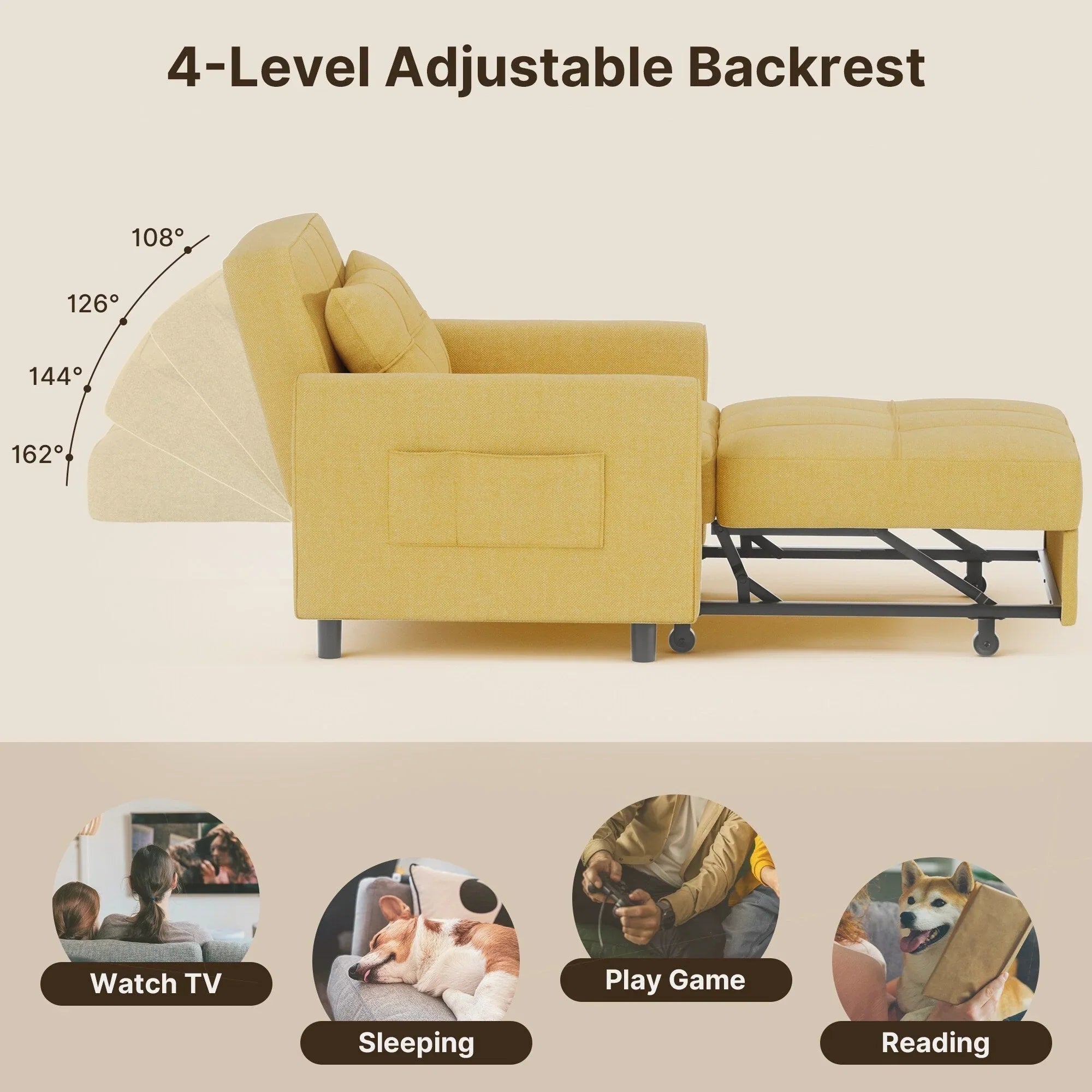 3-in-1 verstellbares Schlafsofa, ausziehbares Sesselsofa, umwandelbares Klappbett für das Wohnzimmer
