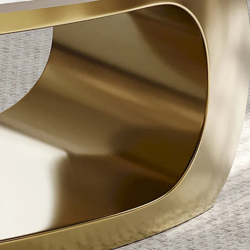 51 Moderne Pandora Oval-Couchtisch mit glänzender gesinterter Steinplatte, Luxus-Couchtisch, Edelstahlbeine für das Wohnzimmer