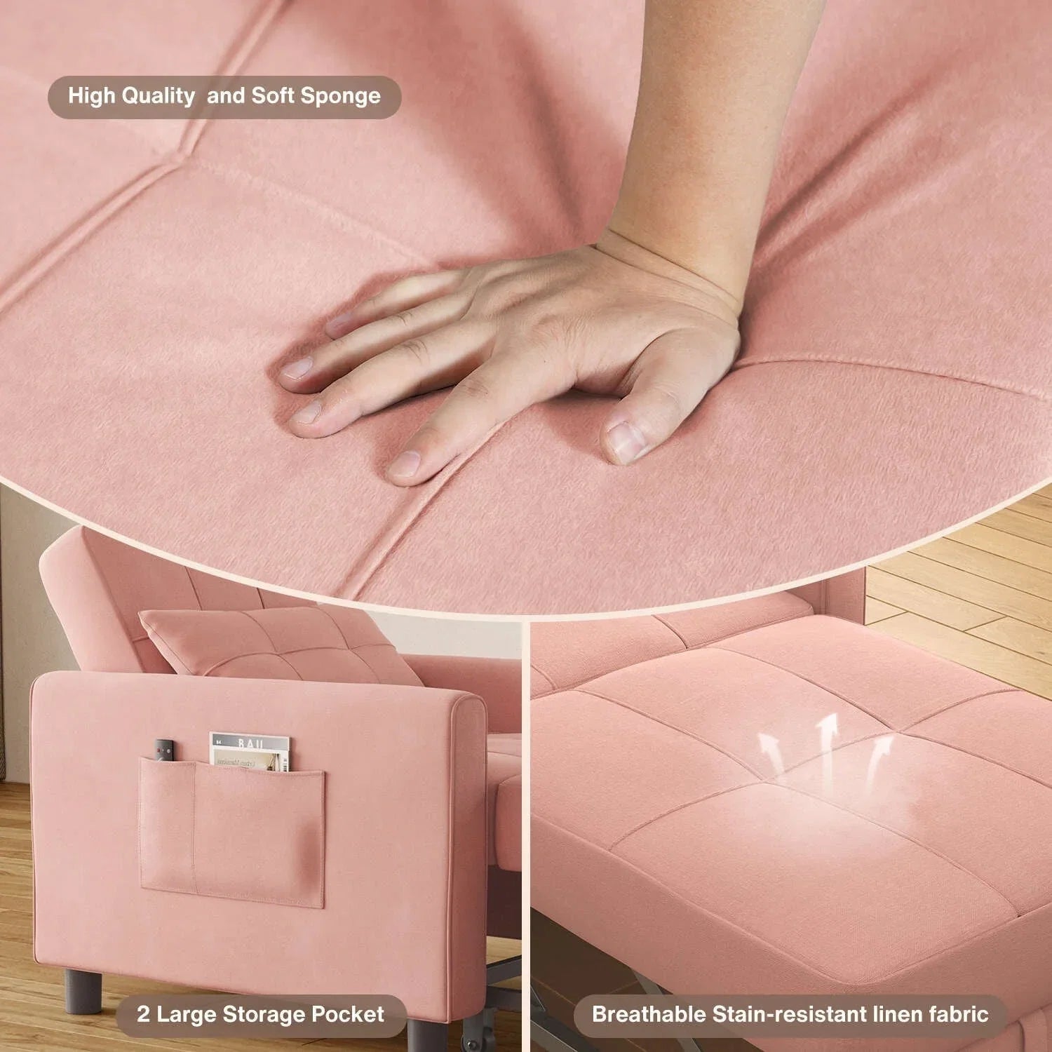 3-in-1 verstellbares Schlafsofa, ausziehbares Sesselsofa, umwandelbares Klappbett für das Wohnzimmer