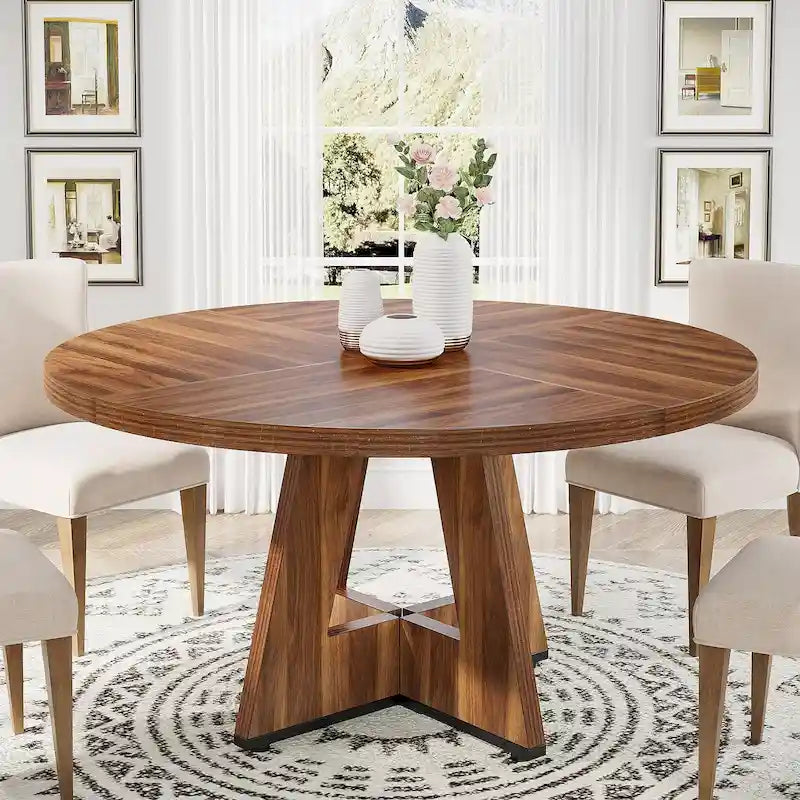 47 Zoll runder Esstisch für 4 Personen, Holztisch im Landhausstil für Küche, Esszimmer, Wohnzimmer