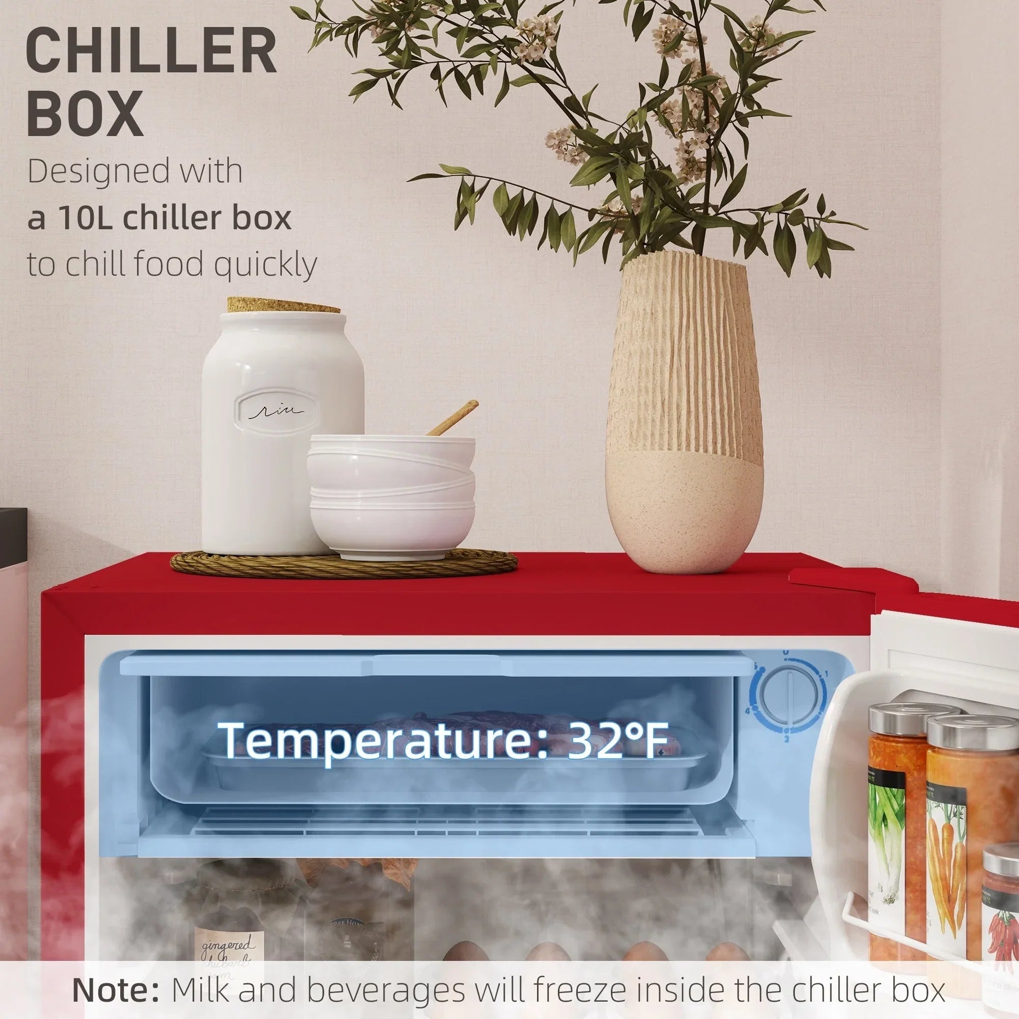 3.2 Cu.Ft Mini-Kühlschrank mit Gefrierfach, eintüriger Kompaktkühlschrank mit einstellbarem Thermostat für das Schlafzimmer