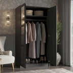 100 % Massivholz Urbaner Kleiderschrank mit 2 Türen, mit Massivholz- und Spiegeltüren