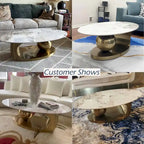 51 Moderne Pandora Oval-Couchtisch mit glänzender gesinterter Steinplatte, Luxus-Couchtisch, Edelstahlbeine für das Wohnzimmer
