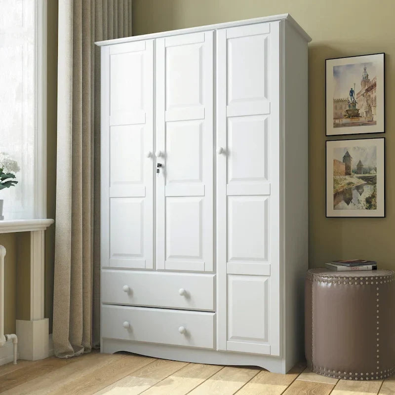 3-türiger Kleiderschrank – Weiß/Mokka/Java – Massivholz