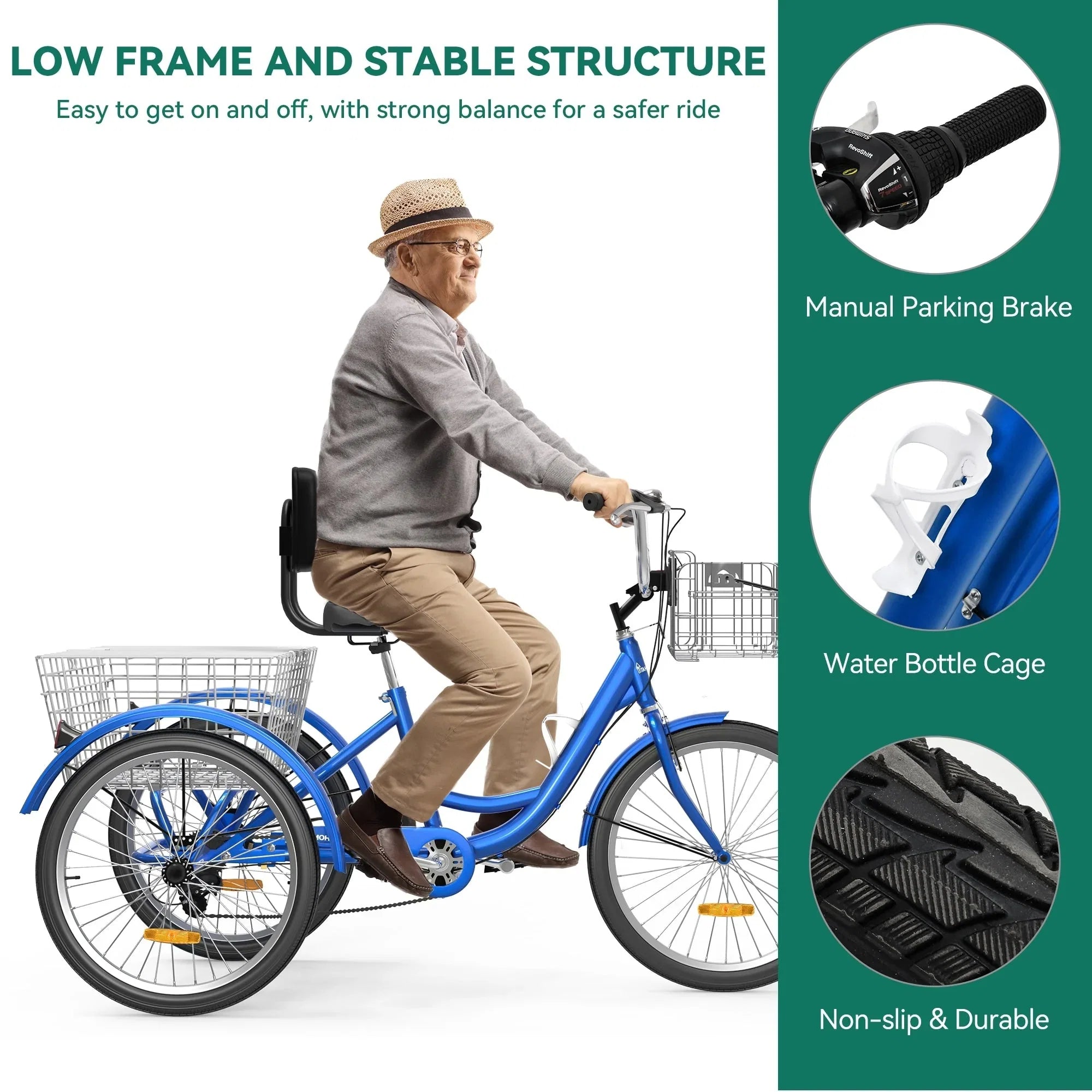 26 Zoll Erwachsenen Dreirad 3-Rad-Fahrrad 7-Gang Dreirad-Fahrrad
