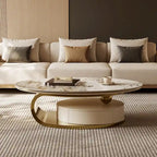 51 Moderne Pandora Oval-Couchtisch mit glänzender gesinterter Steinplatte, Luxus-Couchtisch, Edelstahlbeine für das Wohnzimmer