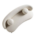 3-Sitzer geschwungenes Sofa mit Kugel-Kissen, Leinenmischung Beige