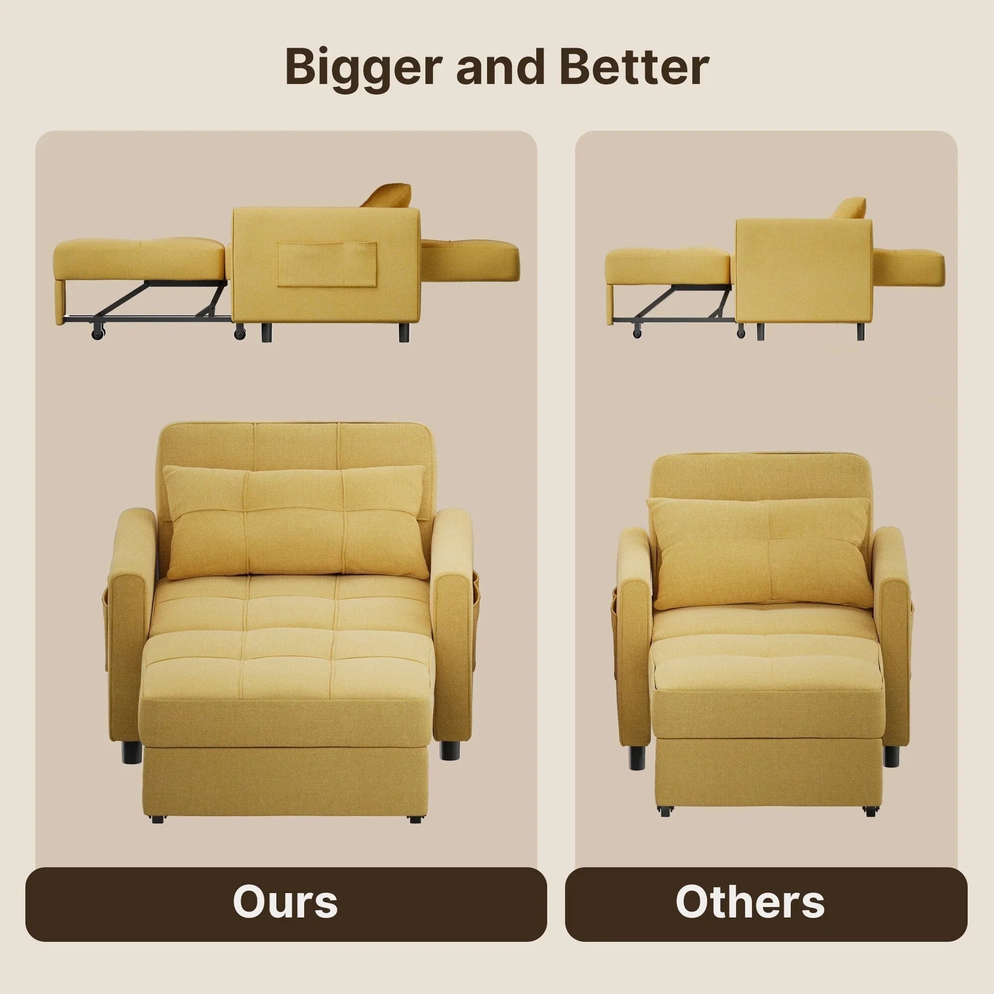 3-in-1 verstellbares Schlafsofa, ausziehbares Sesselsofa, umwandelbares Klappbett für das Wohnzimmer