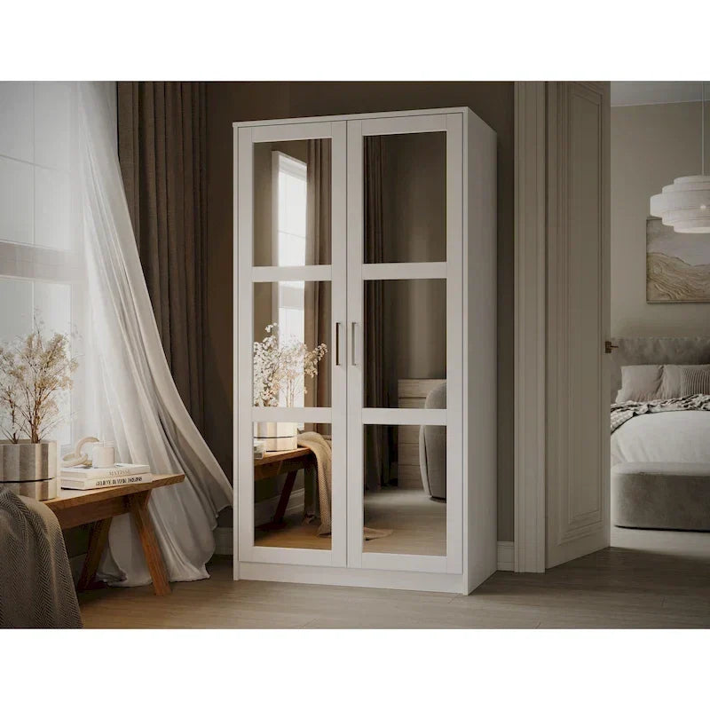 100 % Massivholz Urbaner Kleiderschrank mit 2 Türen, mit Massivholz- und Spiegeltüren