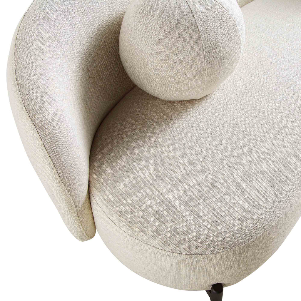 3-Sitzer geschwungenes Sofa mit Kugel-Kissen, Leinenmischung Beige