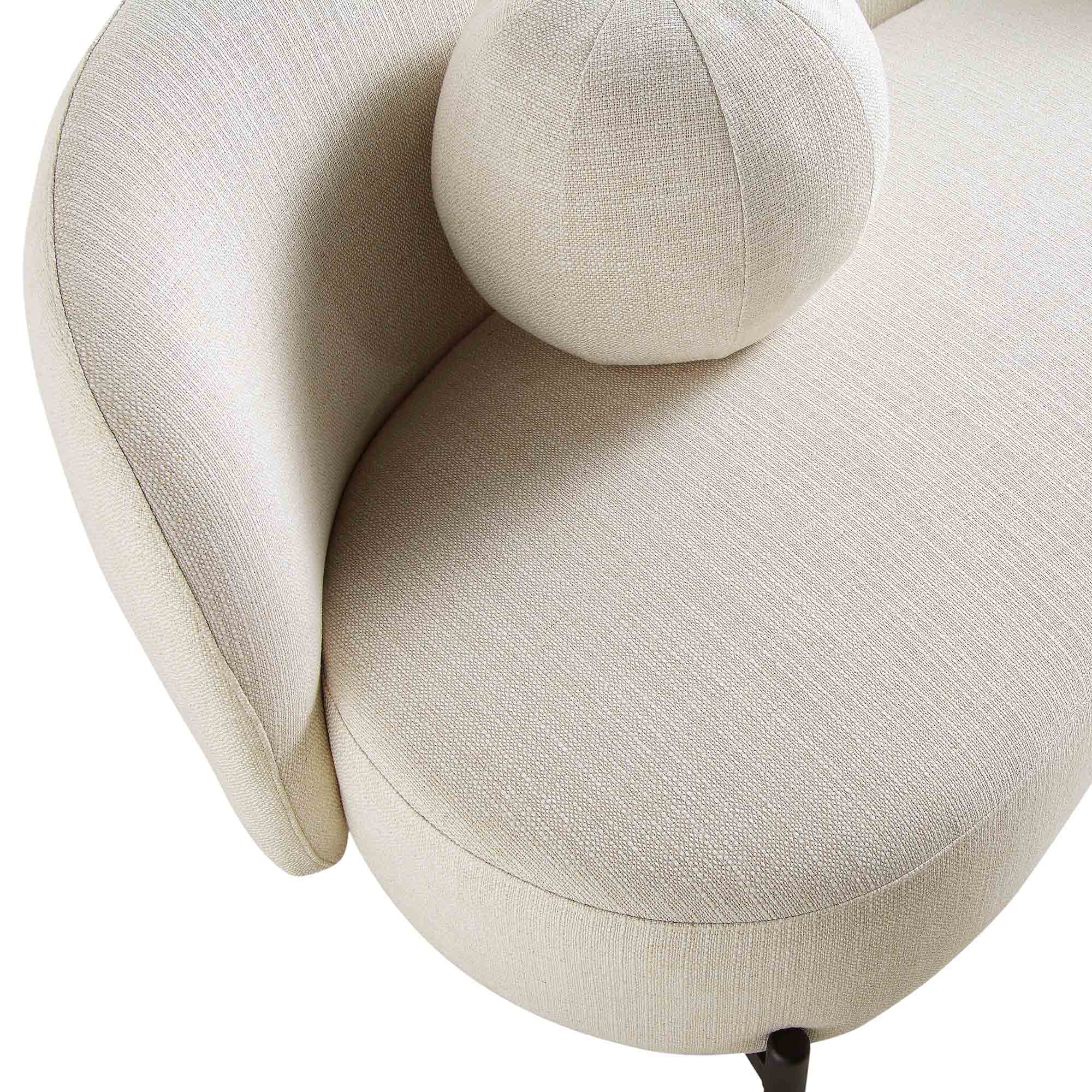 3-Sitzer geschwungenes Sofa mit Kugel-Kissen, Leinenmischung Beige