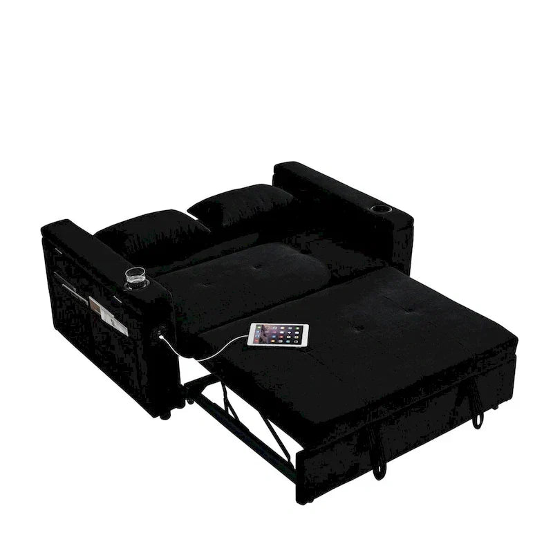 54 Schlafsofa zum Ausziehen, 2-Sitzer-Schlafsofa mit Stauraum, Lendenkissen, USB-Steckdose