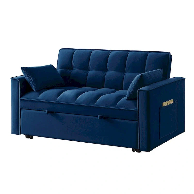 4-in-1 Loveseat Schlafsofa mit Armlehnen & Aufbewahrungstaschen, Multifunktionales getuftetes Ausziehsofa mit verstellbarer Rückenlehne