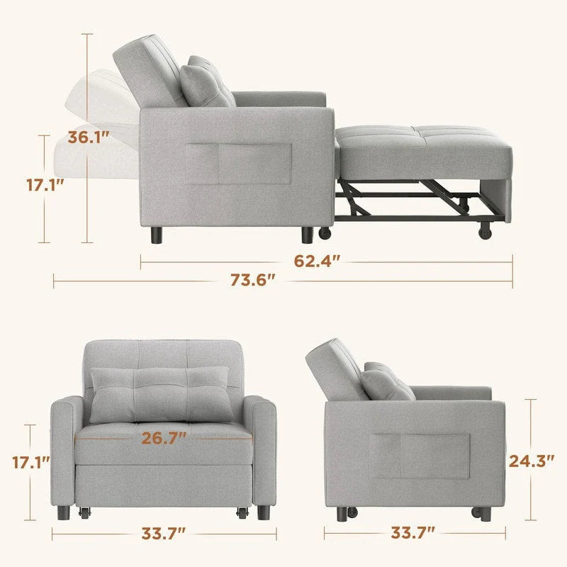 3-in-1 verstellbares Schlafsofa, ausziehbares Sesselsofa, umwandelbares Klappbett für das Wohnzimmer