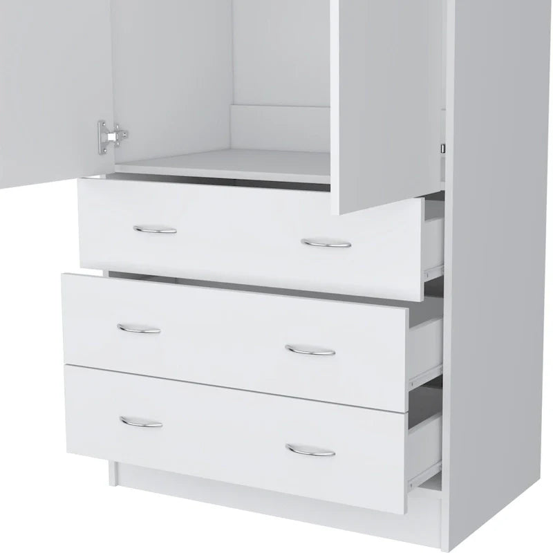 19 Moderner Doppeltüriger Kleiderschrank mit 3 Schubladen und 1 Kleiderstange für Schlafzimmer