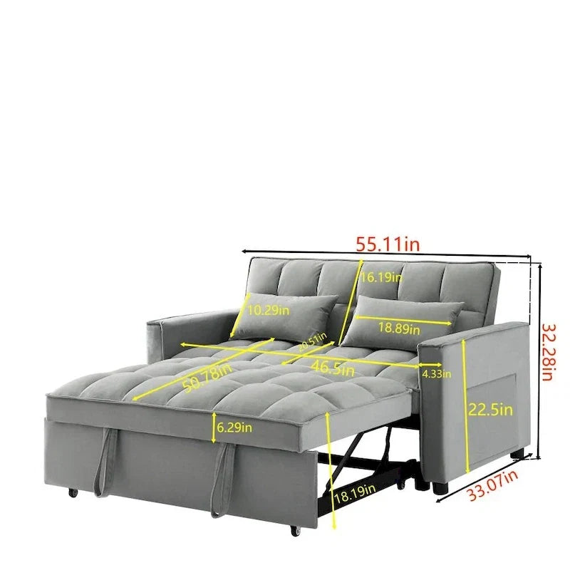 3-in-1 Schlafsofa aus Samt mit Ausziehbett und verstellbarer Rückenlehne