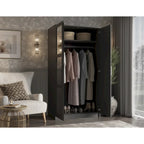 100 % Massivholz Urbaner Kleiderschrank mit 2 Türen, mit Massivholz- und Spiegeltüren