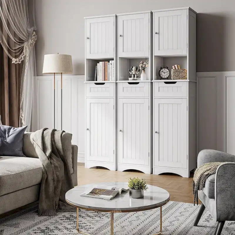 67 Zoll hoher Badezimmerschrank, schmaler Wäscheschrank, Aufbewahrungsschrank mit 2 Türen und Schublade