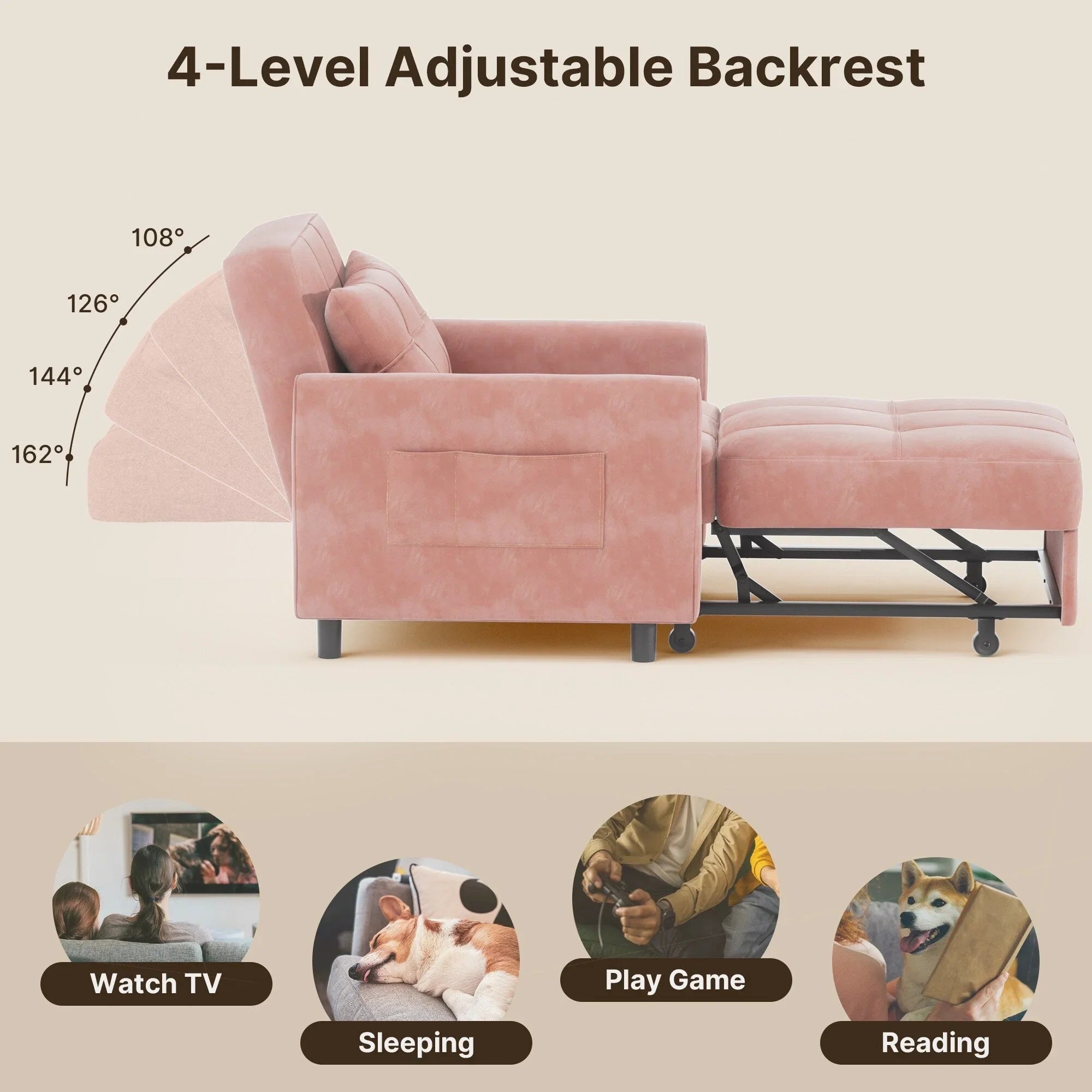 3-in-1 verstellbares Schlafsofa, ausziehbares Sesselsofa, umwandelbares Klappbett für das Wohnzimmer