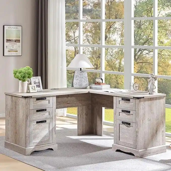 60 Farmhouse L-förmiger Chefschreibtisch, Holz Eckschreibtisch, Computertisch