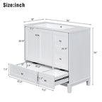 36 Zoll Badezimmerwaschtisch mit USB-Ladefunktion, Harzwaschbecken, Massivholzrahmen, 3 Schubladen Stauraum