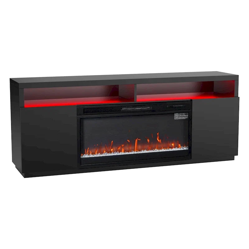68 Moderne schwarze RGB-Elektrokamin-TV-Konsole für Fernsehgeräte bis 72 Zoll