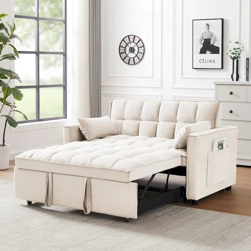 3-in-1 Schlafsofa aus Samt mit Ausziehbett und verstellbarer Rückenlehne