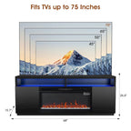 68 Moderne schwarze RGB-Elektrokamin-TV-Konsole für Fernsehgeräte bis 72 Zoll