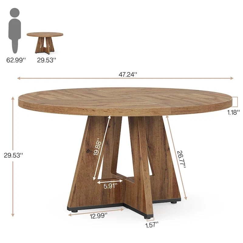 47 Zoll runder Esstisch für 4 Personen, Holztisch im Landhausstil für Küche, Esszimmer, Wohnzimmer