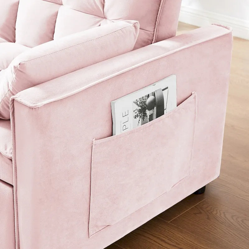 3-in-1 Schlafsofa aus Samt mit Ausziehbett und verstellbarer Rückenlehne