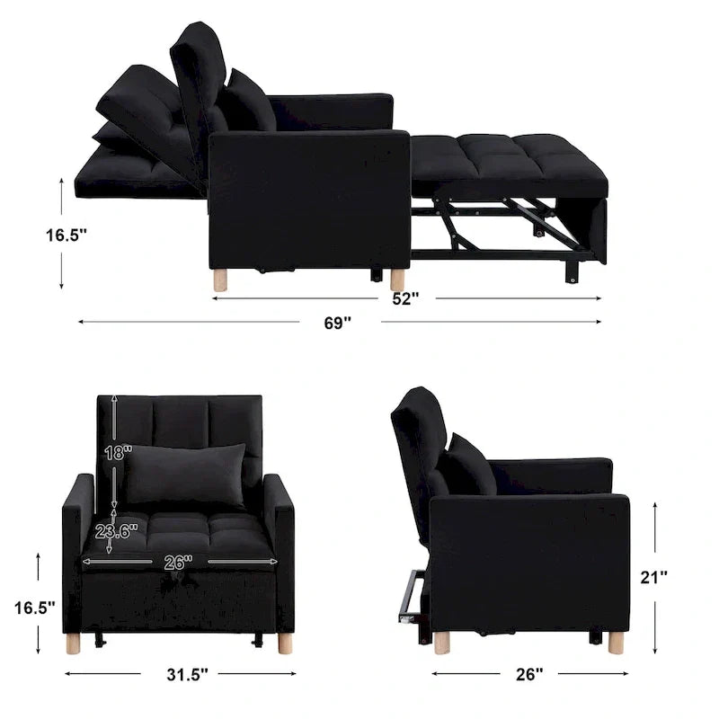 3-in-1 Schlafsofa Loungesessel, Schwarz