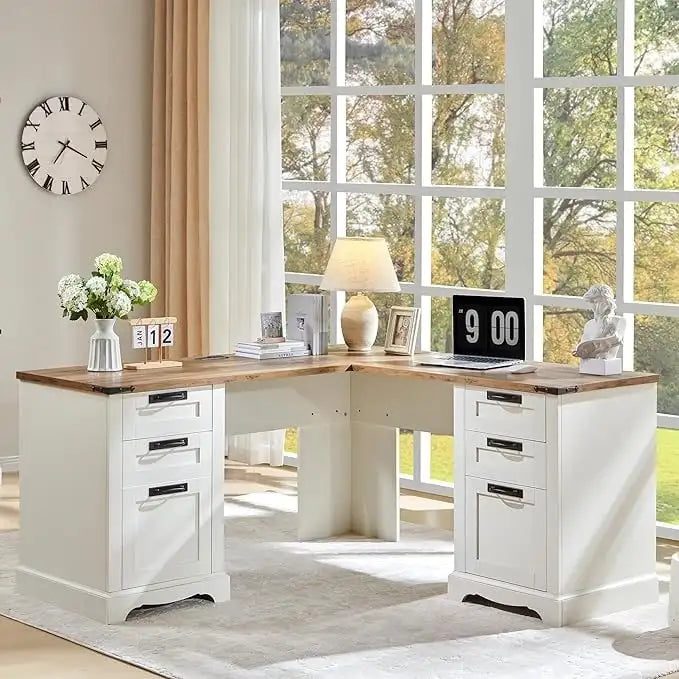 60 Farmhouse L-förmiger Chefschreibtisch, Holz Eckschreibtisch, Computertisch