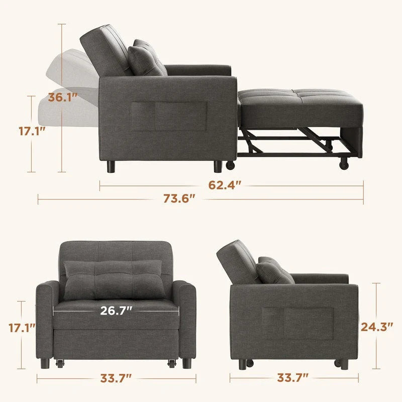 3-in-1 verstellbares Schlafsofa, ausziehbares Sesselsofa, umwandelbares Klappbett für das Wohnzimmer